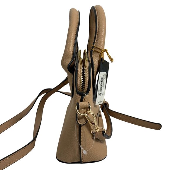 NWT $89 BEBE Fabiolo Micro Dome Vegan Leather Crossbody Handbag Taupe/Black Logo - Picture 5 of 8